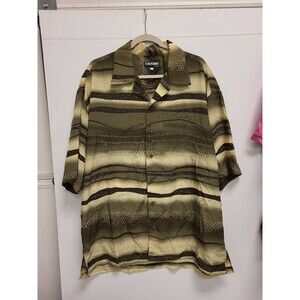 Mench Platinum Italy New York XXL Mens Button‎ Up Shirt Top Olive Stripe